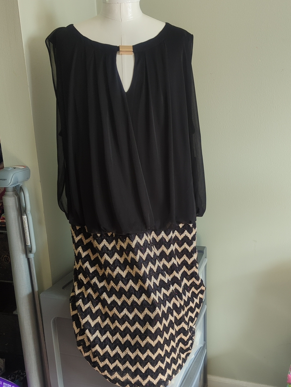 Scarlett Black and Gold High-Low Chevron Dress